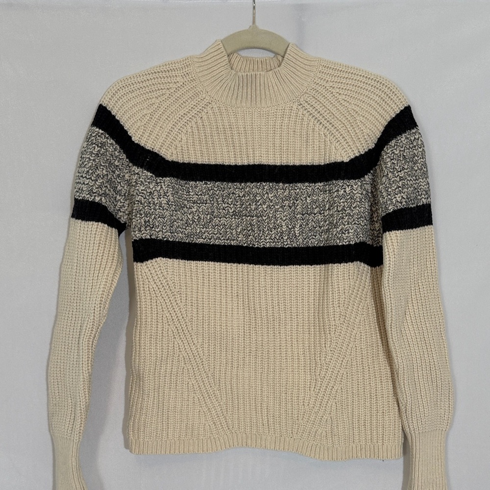 Reiss Alanna Cotton Stripe Knit Sweater Size S Mock Neck Cream Black